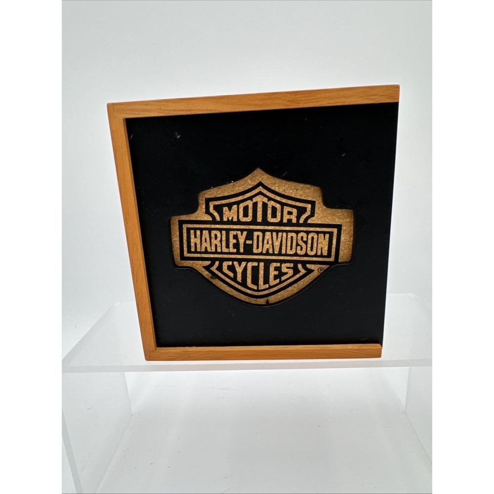 Harley Davidson Set of 4 Cork Coasters In Wooden Case